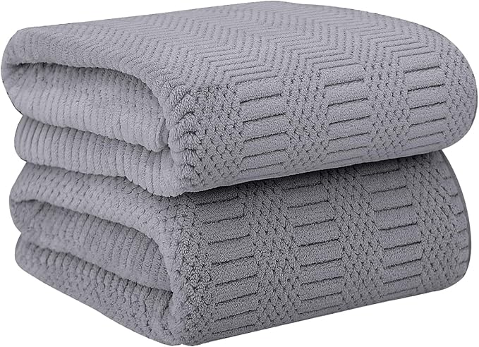 Bath Towels Set of 2, 30" x 60", Large Microfier Body Towel for Adult, Oversized, Soft, Super Absorbent, Fast Drying, Use for Sauna, Salon, Gym,Sport, Fitness, Yoga, Diamond Cross Grid Gray