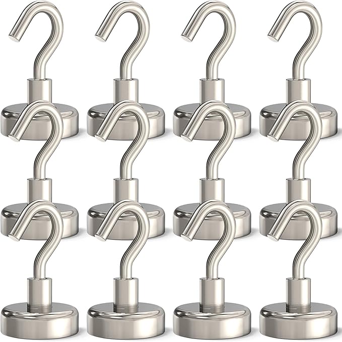 Magnetic Hooks Heavy Duty, 35 lbs Magnets with Hooks for Hanging, Magnet Hooks for Cruise, Grill, Fridge, Kitchen Pack of 12