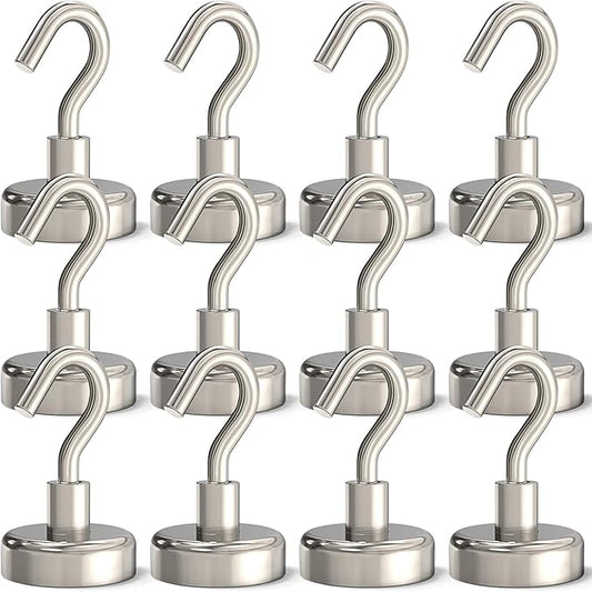 Magnetic Hooks Heavy Duty, 35 lbs Magnets with Hooks for Hanging, Magnet Hooks for Cruise, Grill, Fridge, Kitchen Pack of 12