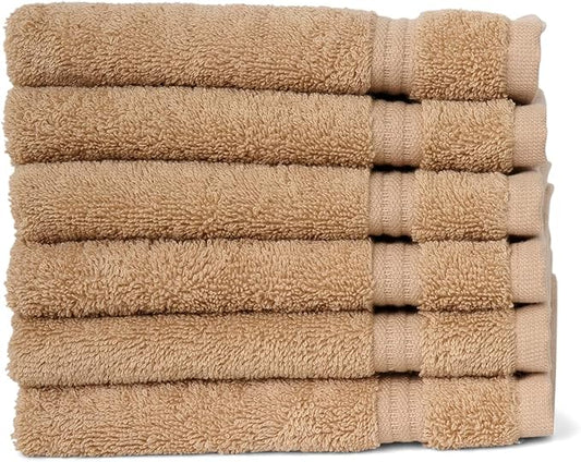 TowelSelections Soft and Absorbent Towels Cotton for Bathroom Hotel Shower Spa Gym, 4 Washcloths Beige