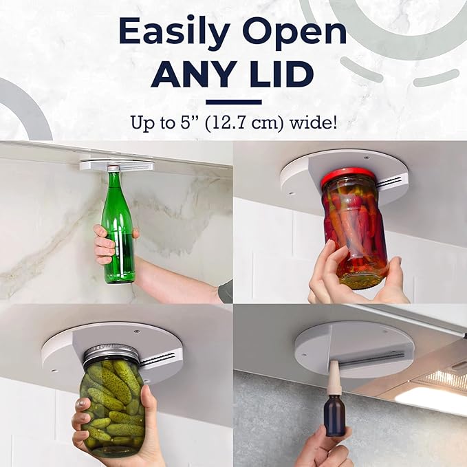 EZ Off Jar Opener for Seniors - Under Cabinet Jar Openers for Weak Hands, Easy Grip, Arthritis jar opener, One Handed Gadgets & Bottle Opener - Essential Kitchen Gadgets - 2 Bundle Pack