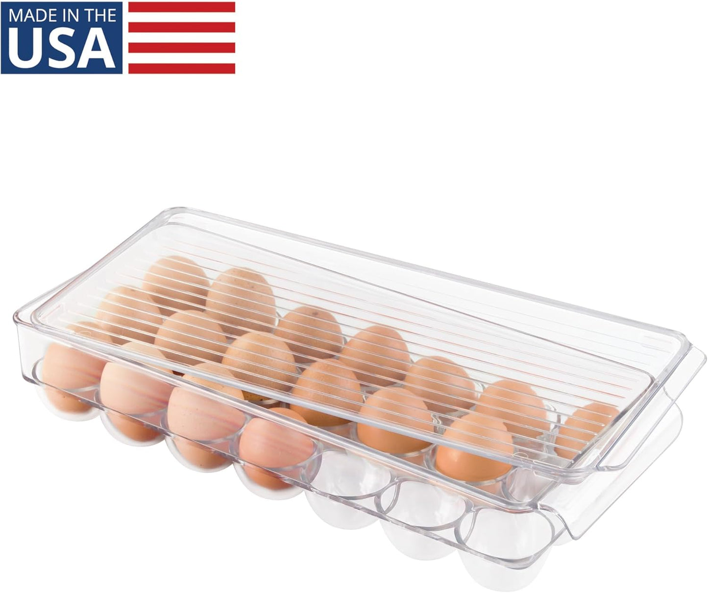 Clear Plastic Egg Holder for Fridge with Lid — 21 Egg Storage Container Organizer Bin