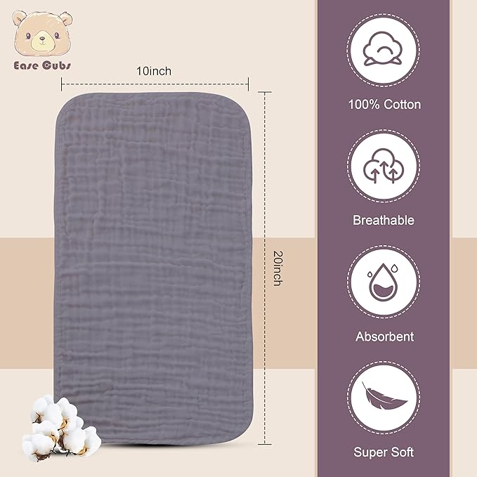 Muslin Burp Cloths Large 100% Cotton Hand Washcloths for Boys & Girls, Baby Essentials Extra Absorbent and Soft Burping Rags for Newborn Registry (Grey, 12-Pack, 20" X10")