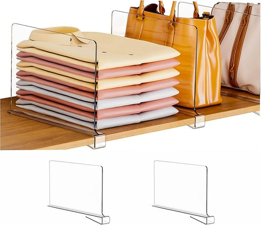 Clear Acrylic Shelf Dividers for Closet Organization - 2 Pack Closet Shelf Divider for Sweatshirt,Towel,Bag,Purse,Clothing,Sweater Organizer,Plastic Dividers and Separators for Shelves and Bedroom