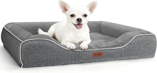 Orthopedic Dog Beds for Small Dogs with Removable Washable Cover,Cooling Gel Memory Foam with Egg-Crate Foam & Foam Sides Bolster Waterproof,Relieves Joint Pain,24"x18"x6"Dark Grey