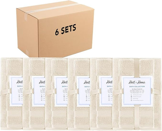 Arkwright Solid 36 Piece Bath Towel Set Bulk, 100% Cotton 600 GSM Soft Absorbent Bathroom Towels for Hotel, Spa or Vacation Rental, Alabaster Ivory (12 Bath Towels, 12 Hand Towels, 12 Washcloths)
