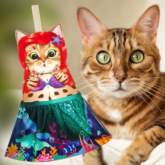 PAT JUUMG Cat Hand Towels, Cute Decorative Hanging Face Towels for Bathroom Kitchen, Super Absorbent Soft, Cat Lovers Gifts for Women, Housewarming for People Who Love Cats