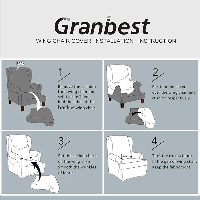Granbest Premium Water Repellent Wingback Chair Cover 2-Piece High Stretch Jacquard Fabric Wing Back Chair Slipcovers (Wing Chair Cover, Wine Red)