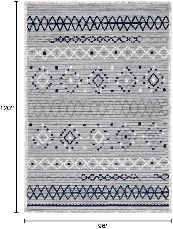 SAFAVIEH Area Rug 8x10 - Marrakech Collection - Large - Grey & Navy, Moroccan Boho Tribal Rustic Design, Non-Shedding & Easy Cleaning, Ideal for Living Room, Bedroom, Office, Dining Space (MRK612F)