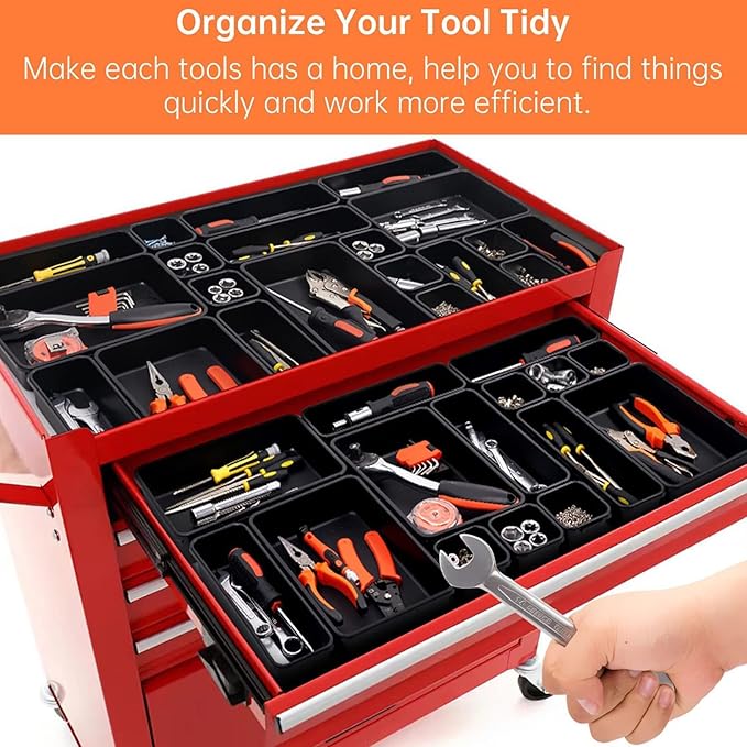 20 Pack Tool Box Organizer Tray, 5-sizes Large 12'' Tool Box Organizers And Storage, For Hammer, Wrench, Screw, Small Parts Toolbox Organization, Tool Cart Chest Garage Drawer Organizer Tray, Black