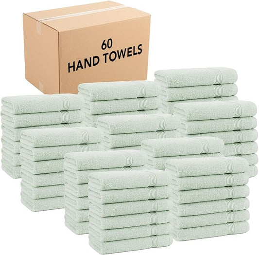Arkwright Solid Bulk Hand Towels, Case of 60, 100% Cotton 600 GSM Soft Absorbent Guest Bathroom Towels for Hotel, Spa or Vacation Rental, 28 x 16 in, Eucalyptus Green