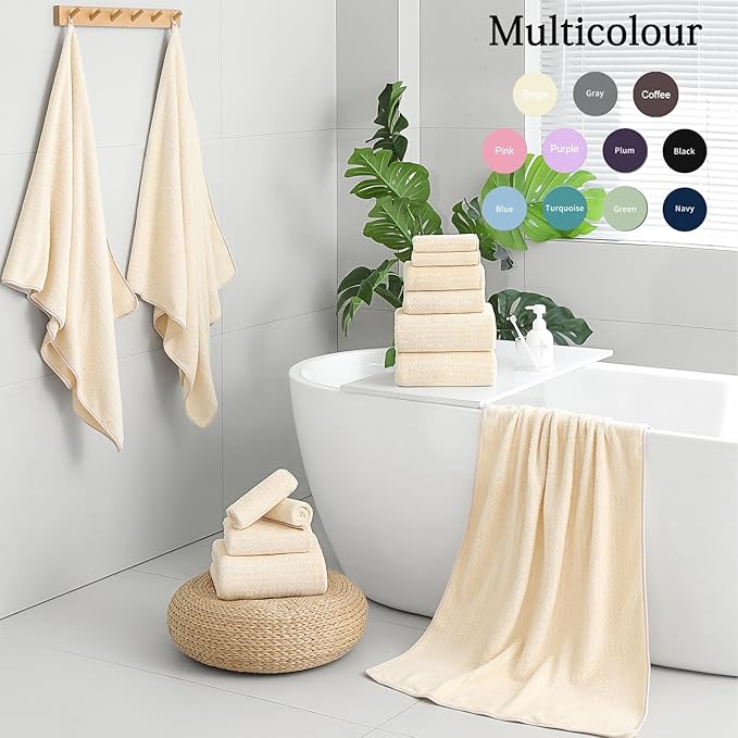 18 Piece Bath Towels Set,100% Microfiber Family Bathroom Towel with Hanging Loops-6 Bath Towels,6 Hand Towels,6 Washcloths,Quick Dry Highly Absorbent Shower Towel for Bathroom,Hotel,Spa-Beige
