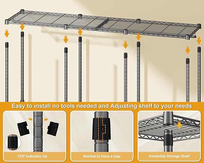 E14 Pro Heavy Duty Clothes Rack，Freestanding Clothing Racks for Hanging Clothes，Adjustable Closet Organizers and Storage，Metal Garment Rack with Shelves 69"W x16"D x77"H，Max Load 960LBS，Grey