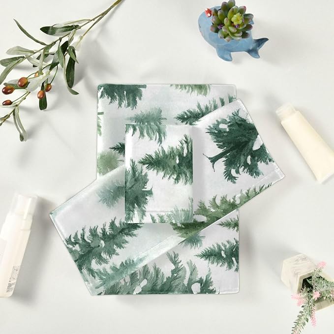 Christmas Winter Towels Set of 3 Woodland Rustic Forest Pine Trees Bathroom Towel Soft Absorbent Bath Hand Towels Washcloth Guest Towel Sets Xmas Holiday Decor