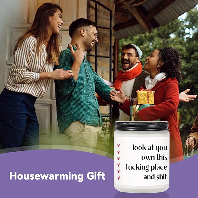 Haukea Funny House Warming Gifts New Home Housewarming Gifts New Home Gift Ideas for Women Men Couple First Apartment Essentials Homeowner Decor Closing Gift - Lavender Scented Candle 9 oz (Homes 3)
