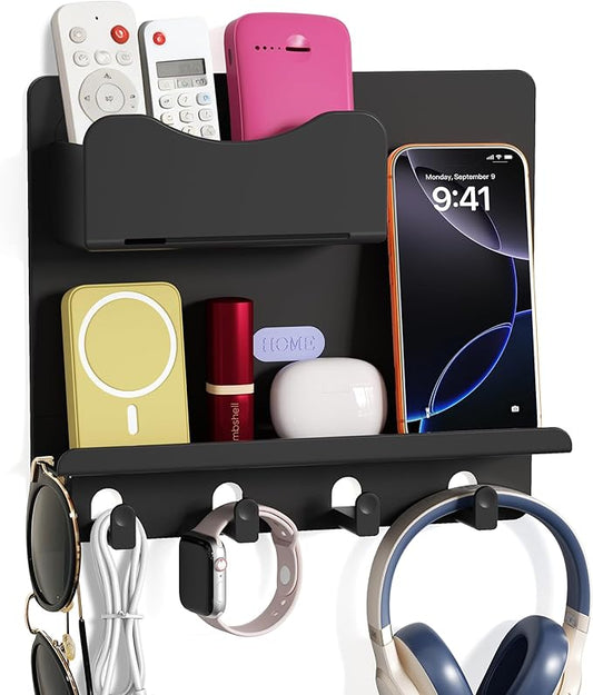 Floating Shelves for Bedside Shelf Accessories Organizer, Wall Mount Self Stick On, Cute Room Decor Aesthetic, Girls Room Decor, Cool Stuff for Bedroom Storage and Organization Black