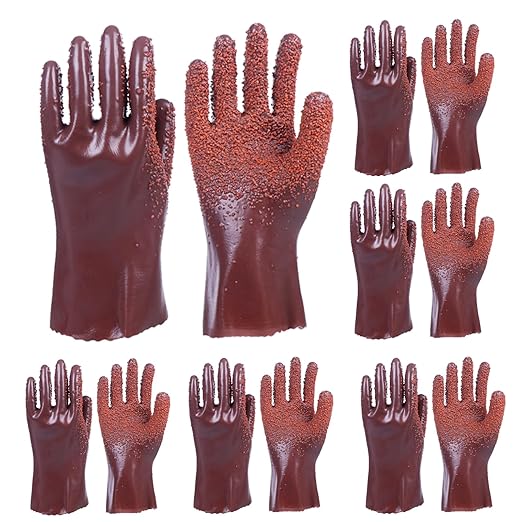 6 Pairs Heavy Duty Sewer Gloves | PVC Coated Abrasion Resistant Work Gloves for Drain Cleaning & Plumbing | Oil & Chemical Resistant, Non-Slip Grip