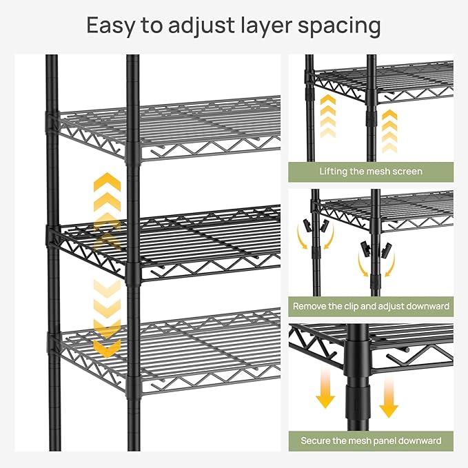 6 Tier Adjustable Storage Shelves,Heavy Duty Metal Utility Shelf 900LBS Capacity,Wire Shelving Unit Organizer Rack for Home,Kitchen,Office,Bathroom,Pantry Room,12" D x 22" W x 69" H,Black