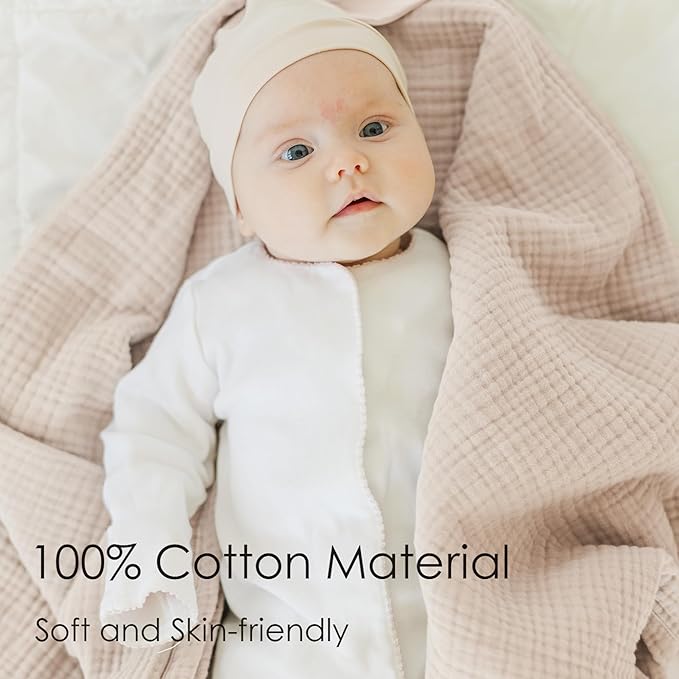 Muslin Baby Blanket for Boys and Girls, Cotton Receiving Swaddle Crib Blanket for Neutral Newborn - Soft & Breathable Baby Quilt (Fog)