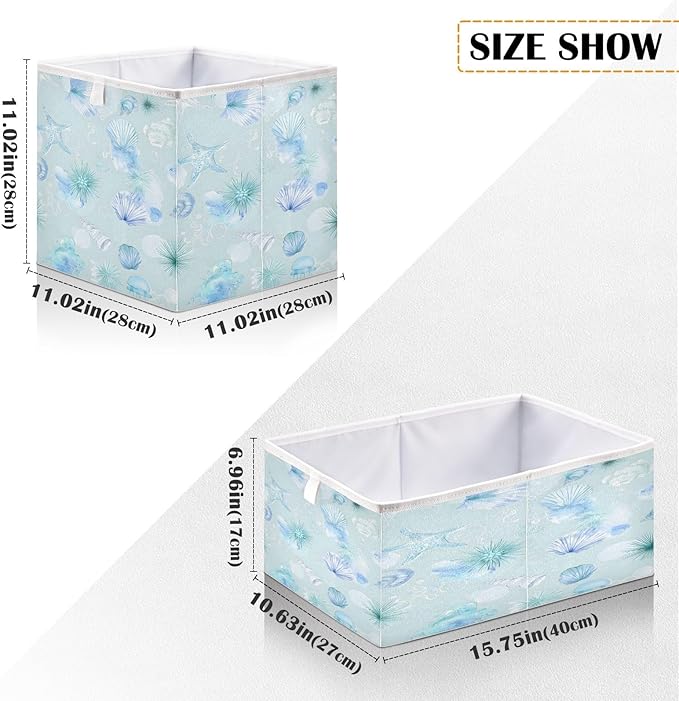 Bolaz Blue Shell Pattern Closet Organizers Storage Cubes Storage Bins Shelf Baskets Containers for Home Room Office,Rectangle