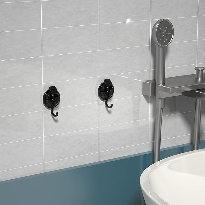 Heavy Duty Vacuum Suction Cup Hooks, Matte Black Plated Polished Super Suction for Kitchen Bathroom, 1 Pack