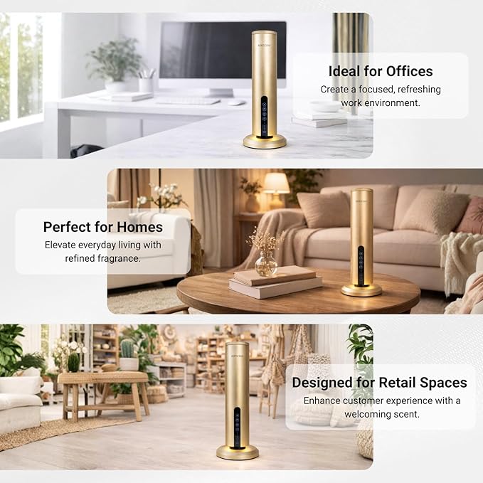 Waterless Fragrance Oil Diffuser Gold, 120ml Smart Timer, Bluetooth & Manual Control, Whisper Quiet Rechargeable Aroma Machine for Home Office Spa Hotel - 1500sqft - Fragrance Not Included