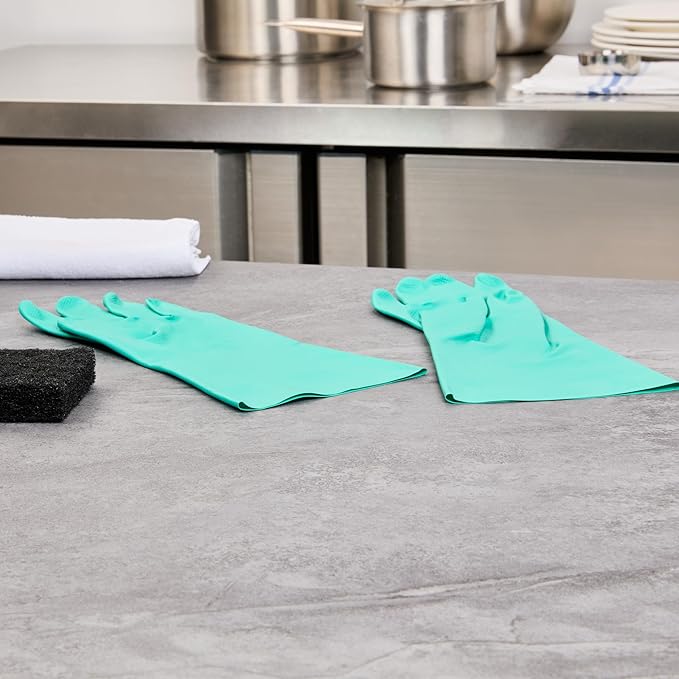 Green Cleaning Gloves 10 Pairs 15 Mil Thick Medium Heavy-Duty Nitrile Gloves With Long Cuff No-Latex Flock Lining For Use In Hospitals, Laboratories, Kitchens and Households