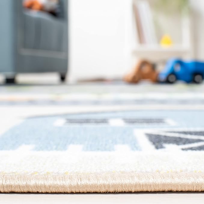 SAFAVIEH Washable Rug Kids Playhouse Collection - 7'9" x 10', Beige & Green, Slip Resistant & Easy to Clean, Ideal for Kids Room, Playroom, Nursery, Boys & Girls Room (KPH227A)