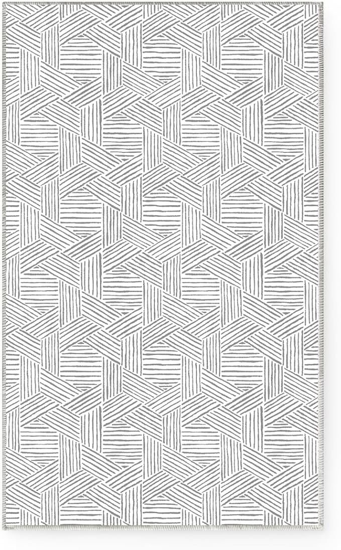 NICETOWN Area Rug 5x7 for Living Room- Non Slip Thin Jacquard Grey Machine Washable Rug Geometric Modern for Bedroom Large Entryway Rug with Rubberback Throw Carpet for Office Bathroom Bedroom, Grey