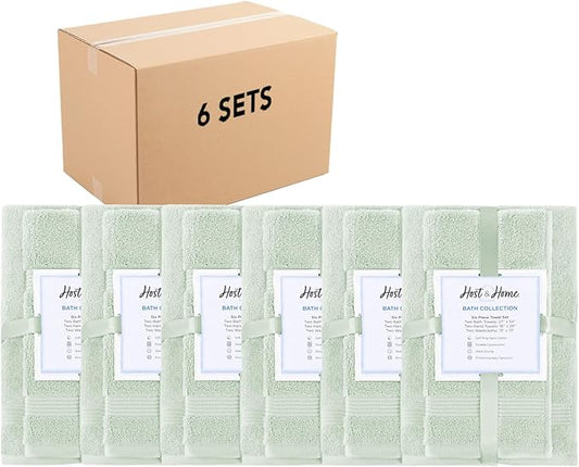 Arkwright Solid 36 Piece Bath Towel Set Bulk, 100% Cotton 600 GSM Soft Absorbent Bathroom Towels for Hotel, Spa or Vacation Rental, Eucalyptus Green (12 Bath Towels, 12 Hand Towels, 12 Washcloths)