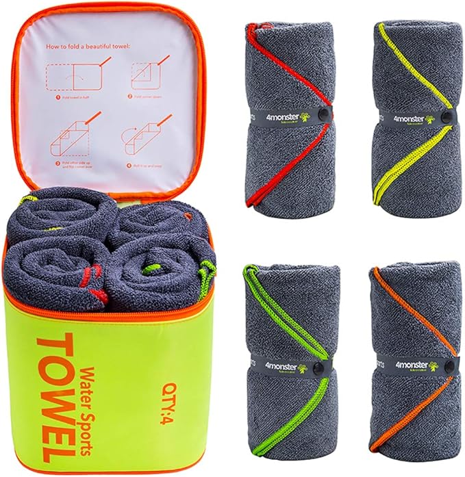 4 Pack Microfiber Camping Towel Quick Dry, Super Absorbent Travel Towel with Waterproof Bag, Lightweight Boat Towel for RV, Sport, Gym, Beach, Pool, Swim,Family Trip