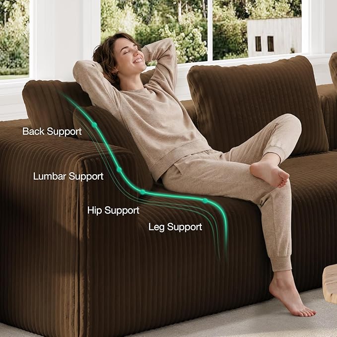 Novilla 141" Modular Sectional Sofa, Modern Cloud Sectional Couch with SmartS Coil® Support, U-Shape Upholstered Boneless Couch for Living Room Apartments Bedroom, No Assembly Required, Brown (6 Seat)