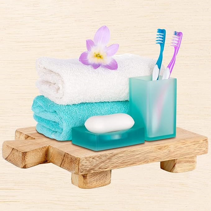 Wood Pedestal Stand Riser Wood Footed Tray for Bathroom Home Kitchen Wooden Soap Holder for Bottles Plant Makeup Tissues Candles Guest Jewelry Soap(Classic Color, 1.57 x 6 x 9 Inch)