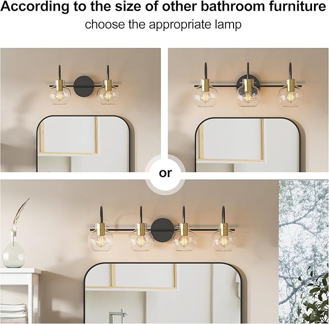 Bathroom Vanity Light Fixtures,3 Light Brushed Black Wall Sconces, Modern Bathroom Lighting Over Mirror, UL Certified with Glass Shades, Vanity Lights for Bathroom, Bedroom, Hallway
