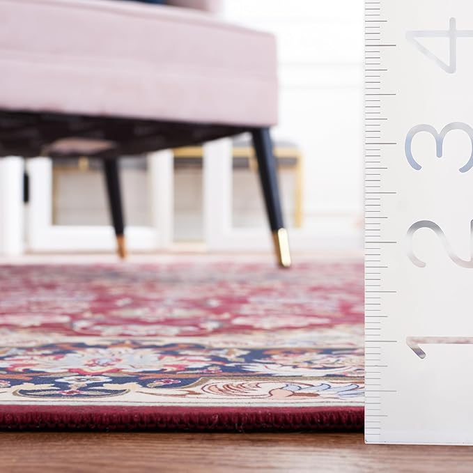 SAFAVIEH Washable Rug Tucson Collection - 2'6" x 10' Runner, Red & Navy, Slip Resistant & Easy to Clean, Ideal for Living Room, Bedroom, Dining Space (TSN135Q)