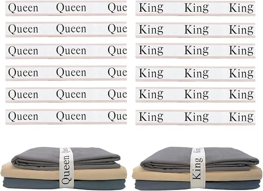 12 Pieces Bed Sheet Organizer Bands, Closet Organization Sheet Straps, Linen Labels Bedding Bands, Elastic Bed Sheet Storage Sheet Keepers （6PcsQueen 6PcsKing ）