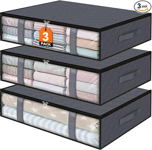 StorageRight Under Bed Storage Bags 3 Pack, 40L Large Clothes & Comforter Storage Containers with Clear Window, Breathable Fabric Organizer for Blankets, Bedding, Seasonal Clothing