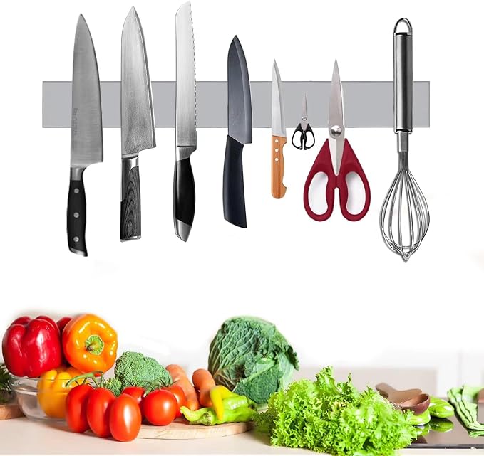 Stainless Steel Magnetic Knife Holder 20 Inch for wall,Multi-Purpose Functionality Adhesive Magnetic knife Strip as Office magnetic tool manager,kitchen Magnetic Tool Organizer.