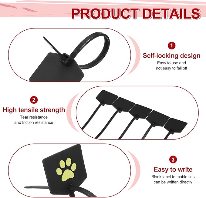 MECCANIXITY 100Pcs 4.7 Inch Waterproof Shipping Tags 0.12" Nylon Writable Hanging Tags Self Locking Labels Zip Tie Wraps for Indoor and Outdoor, Black