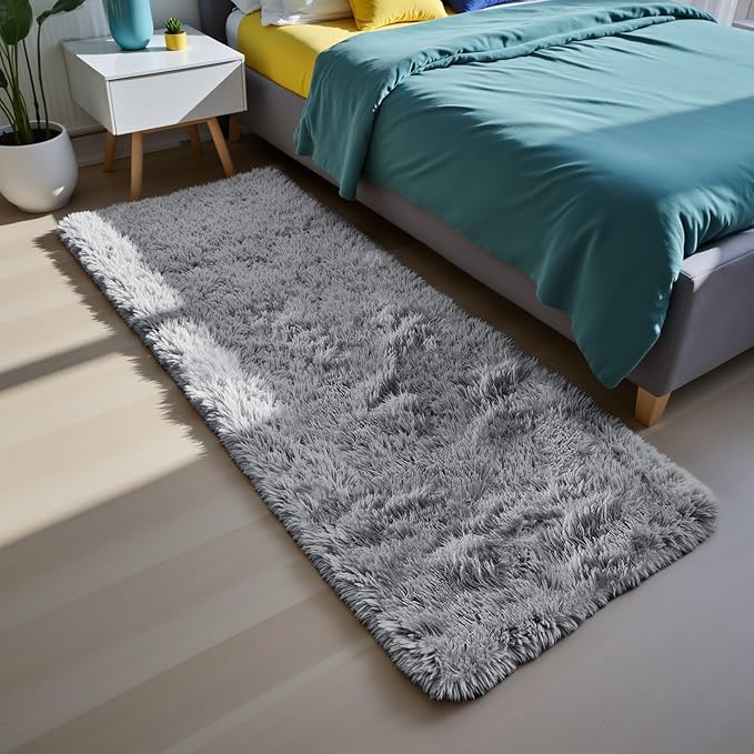 Fluffy Rug Shaggy Area Rug, Light Grey 3x5 Area Rugs for Bedroom, Small Bedside Rug, Soft Fluffy Shaggy Entryway Throw Rugs for Living Room Bedroom Kids Room Home Decor