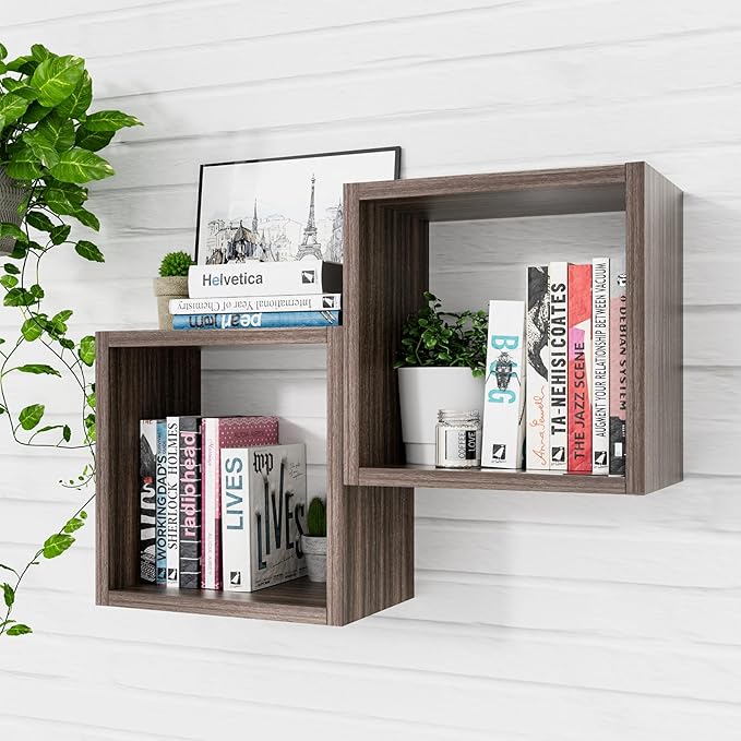 Kaboon Cube Floating Shelves Set2, Display Shelves Wall Mount 7.75" D x 12.5" W x 12.5" H, (Eucalyptus, Square 2 Cubes)
