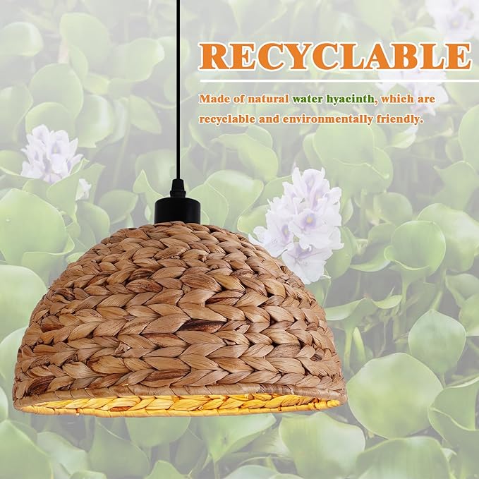 HuisMier Rattan Plug in Pendant Light with 15 Ft Plug in Cord, Hand Woven Lampshade Boho Hanging Lamp with Dimmable Switch, Farmhouse Rattan Pendant Light for Dining Room Bedroom Kitchen