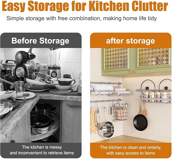 Kitchen Utensil Hanger & Spice Rack with Towel Holder,Space-Saving Wall Mount Kitchen Storage for Pantry,Countertop,Bathroom