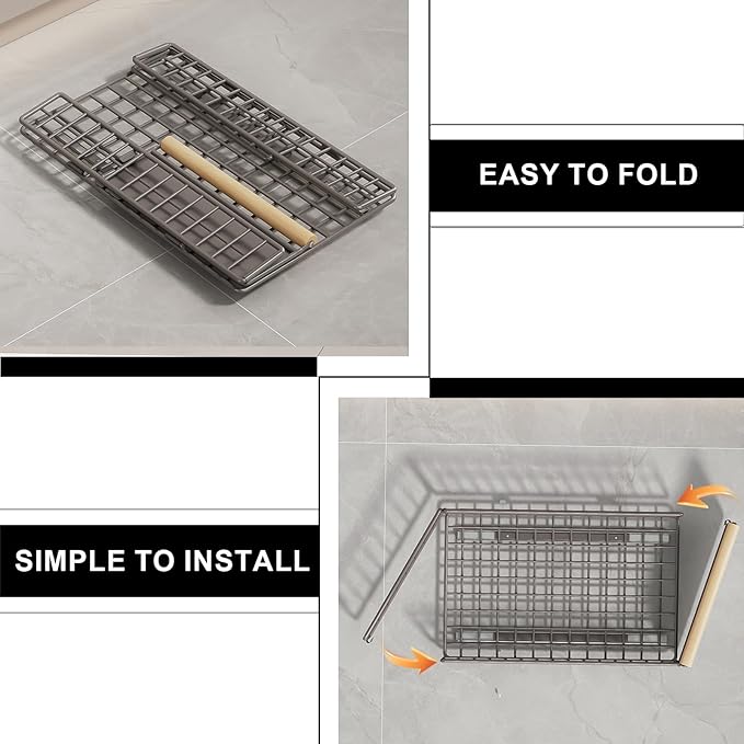 Pull Out Cabinet Sliding Basket, Under Sink Mesh Drawer Organizer with Handle, Metal Kitchen Bathroom Organization Shelf, Countertop Pantry Storage Shelves with Adhesive Nano Tape (Gray, S)