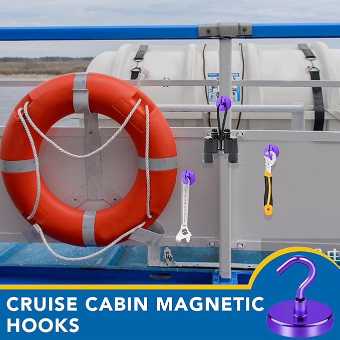 LOVIMAG Magnetic Hooks for Cruise Cabins, Cruise Essentials Must Haves, Cruise Magnets, Magnetic Key Holder, Strong Magnetic Hooks for Hanging, Fridge, Grill -12 Pack, 120lbs, Purple