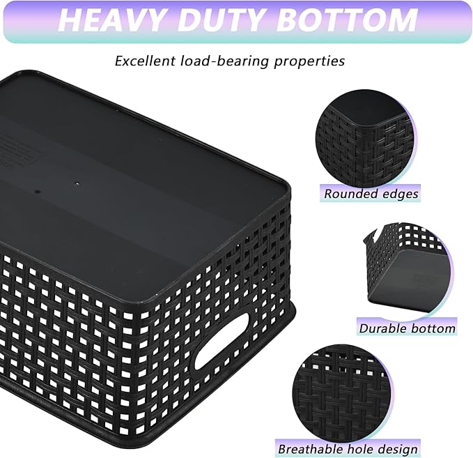 Plastic Storage Baskets, 4 Pack, Gray, Durable, Easy to Use, 11.49" x 8.89" x 4.52", Multi-Purpose, Ideal for Closets, Cabinets, Shelves, Countertops