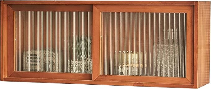 Sliding Glass Door Cabinet – Single-Level Mahogany Wood Display Shelf – Stackable Countertop Storage Organizer for Kitchen, Desks, Tables, and Shelves - 19.5" L x 5.3" W x 7.9" H