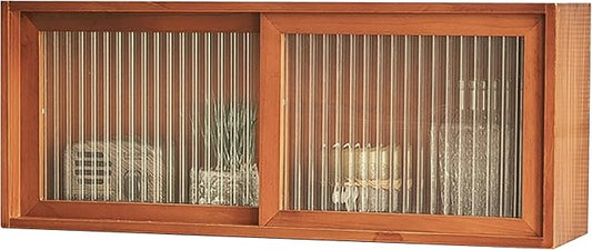 Sliding Glass Door Cabinet – Single-Level Mahogany Wood Display Shelf – Stackable Countertop Storage Organizer for Kitchen, Desks, Tables, and Shelves - 19.5" L x 5.3" W x 7.9" H