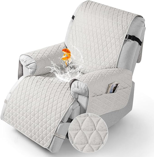 TAOCOCO 100% Waterproof Recliner Cover - Recliner Cover with Non-Slip Granule, Recliner Chair Covers with Elastic Band, Recliner Chair Covers for Reclining Chair(White,Oversized-30'')