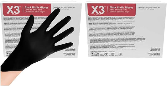 X3 Black Gloves, Disposable, Latex Free, Nitrile, for Cooking, Food Prep, 3 Mil, Powder-Free, Sizes Small through XX-Large